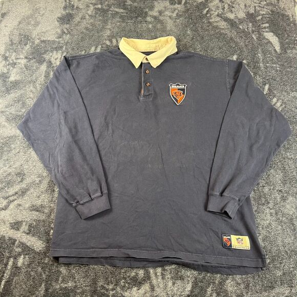Vtg NFL Football Chicago Bears Rugby Polo Patch Long Sleeve Navy Blue Men's 2XL - Picture 1 of 10